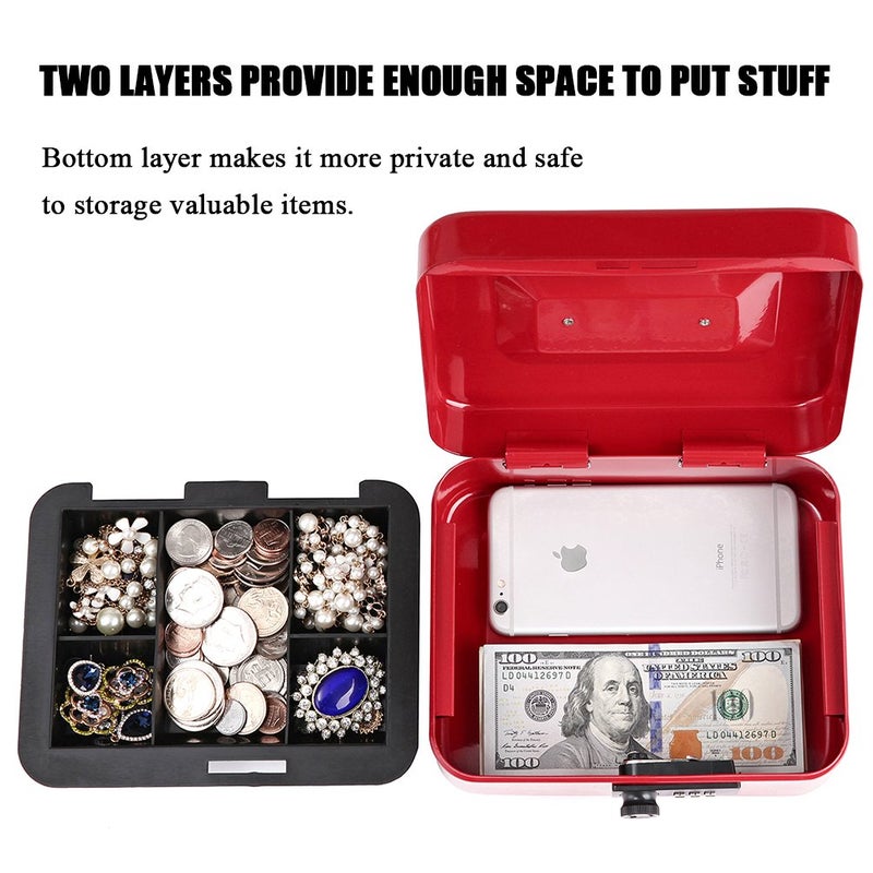 Jssmst Medium Cash Box with Combination Lock - Durable Metal Cash Box with Money Tray Red, 7.87 x 6.3 x 3.35 inches, CB0703M - Image 2